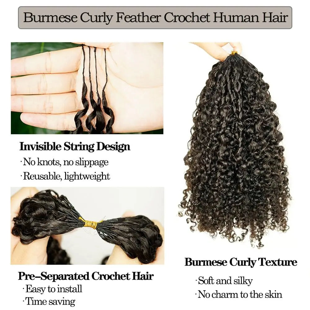 CM™ Water Wave Crochet Human Hair Feather Hair Extensions