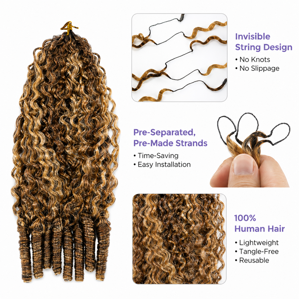 CM™ #30 #27Crochet Human Hair Feather Hair Extensions 14in+16in+18in