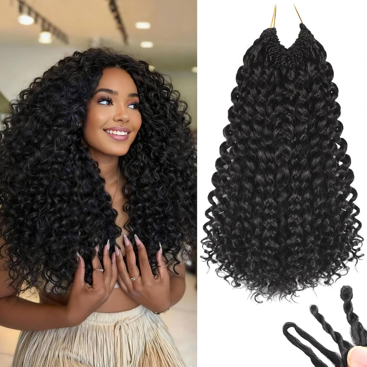 CM™ Loose Curly Crochet Human Hair Feather Hair Extensions